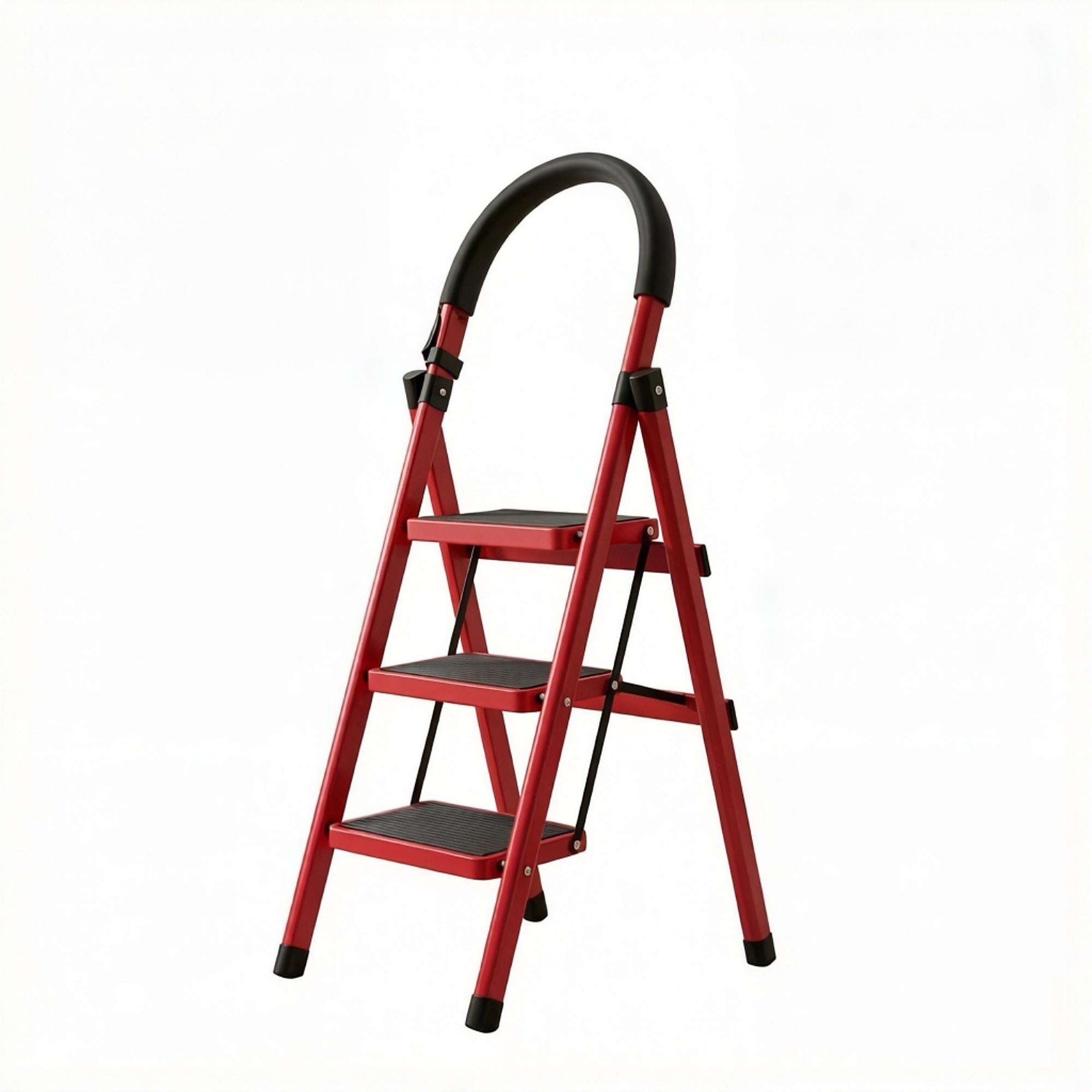 BlackTeck 3-Step Foldable Ladder with Shelf — Glue Cotton Handle, Black, Model# N2-YRD3